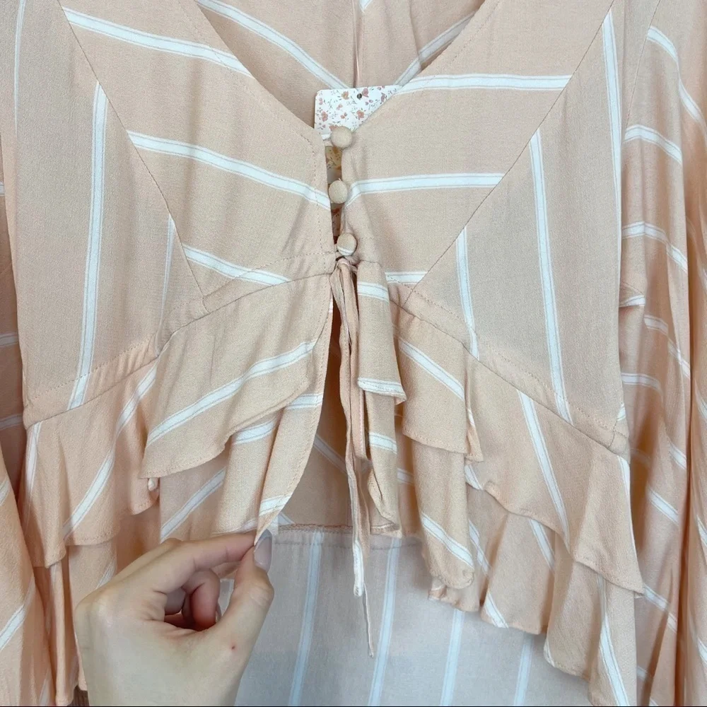Free People Samifran Ruffled Long Sleeve “Petal Combo” Top Size XS Women